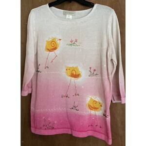 Vintage Susan Bristol Chicks Flowers Sweater Size M Beaded Embroidered